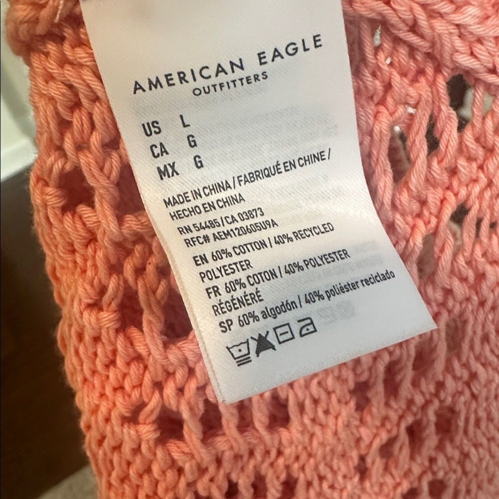 American Eagle Open Knit Pink V-neck Sweater L - Picture 7 of 7